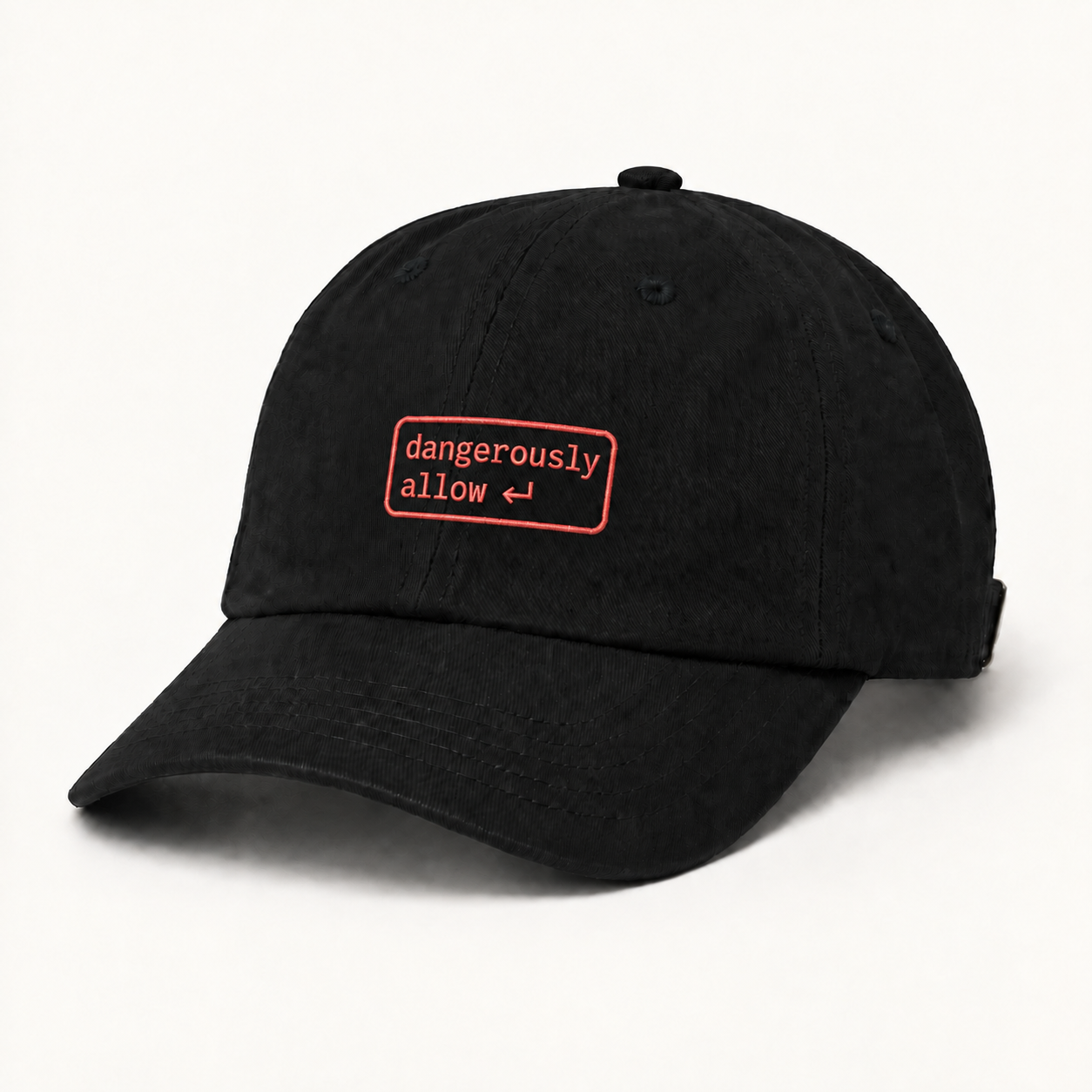 Black The Allow Cap concept with coral-red dangerously allow embroidery